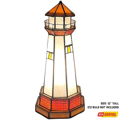 #ad Stained Glass Lighthouse Table Lamp Tiffany Style Night Light Coastal Sea Theme $219.69