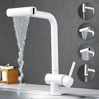 #ad White Kitchen Faucet Pull Down Sink Mixer Faucet Single Handle 4 Modes Sprayer $35.00