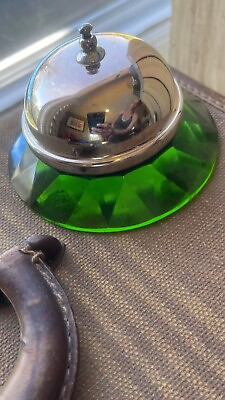 #ad Vintage Luxury HOTEL Front Desk Counter Bell EMERALD GREEN Glass Base GATSBY Oz $38.88