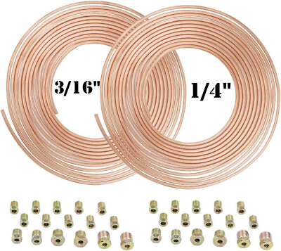 #ad Pair 25Ft. 1 4quot; amp;3 16quot; Copper Nickel Brake Line Tubing Kit and 32 Fittings $24.09