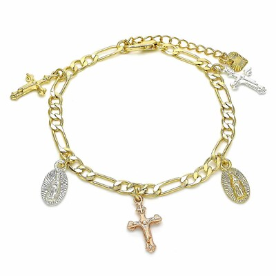 #ad Charm Bracelet Tricolor With Guadalupe Medal And Crucifix $19.99