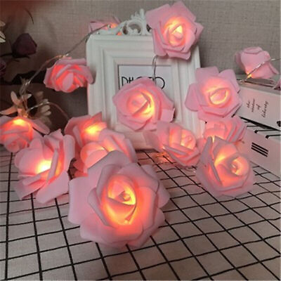 #ad 20 Led Rose Flower Fairy String Lights Lamp for Wedding Room Xmas Party Decor $9.44