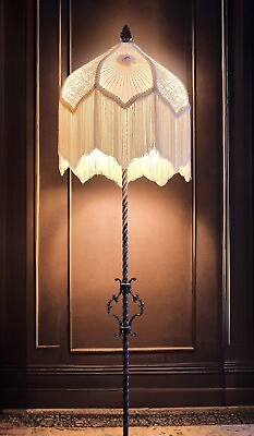#ad #ad Antique Art Deco Wrought Iron Double Socket Floor Lamp With Victorian Uno Shade $650.00