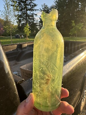 #ad Peter Rice Paterson NJ light green Hutchinson embossed slug plate bottle $75.00