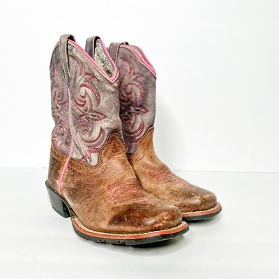 #ad Dan Post Brown Pink Cowgirl Western Boots Size 12.5 Girls $28.00