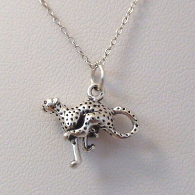 #ad Cheetah Charm Necklace 925 Sterling Silver Cat Africa Safari Pendant Animal $25.00