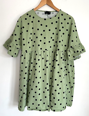 #ad Asos Women Casual Cotton Green Polka dot T Shirt Baggy Tunic Top Plus Size 6 $14.99