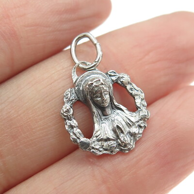 #ad 925 Sterling Silver Vintage Italy Saint Virgin Mary Religious Pendant $19.95