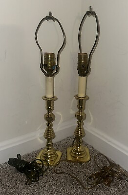 #ad 21quot; BALDWIN BRASS Table Lamp Beehive Pattern Candlestick Square Base Set Of 2 $325.00