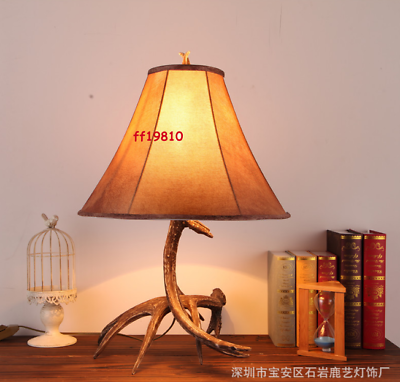#ad Deer Antler Table Lamp Faux Antlers Rustic Western Ranch Decor Cloth Desk Light $216.63