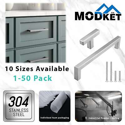 #ad Square Brushed Nickel Cabinet Handles Pulls Knobs Kitchen Bath Stainless Steel $75.99