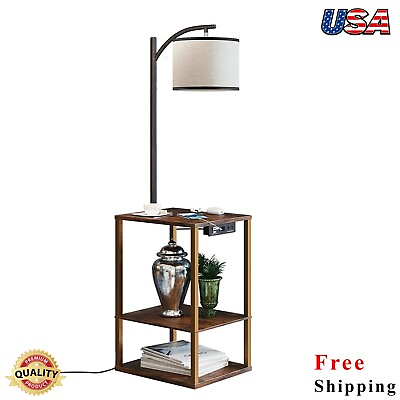 #ad #ad Floor Lamp with Table Charging Station Shelves End Table Nightstand Bedroom NEW $128.99