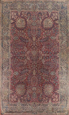 #ad Pre 1900 Antique Floral Vegetable Dye Kirman Hand made Red Wool Area Rug 10#x27;x14#x27; $6299.00