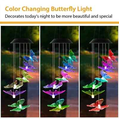 #ad Solar LED Butterfly Wind Chimes Color Changing LED Butterfly String Light Patio $33.99