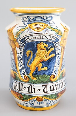 #ad Antique 19th Century Italian Faience Albarello Apothecary Jar Vase $796.00