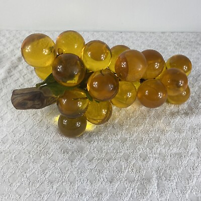 #ad Acrylic Lucite Grapes Large Amber Orange Yellow Cluster Mid Century Modern Wood $38.00