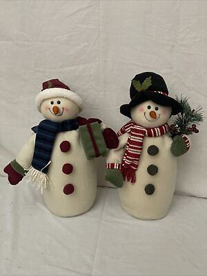 #ad Merry Christmas Snowman Couple Table Decor Weighted Base Plush Fabric Holiday $32.00