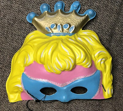 #ad Vintage Collegeville Halloween Princess Mask Blond Hair Crown Plastic $14.95