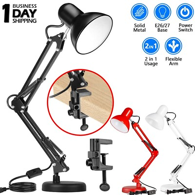 #ad Metal Desk Lamp Adjustable Swing Arm With Interchangeable Base amp; Clamp Reading $21.79