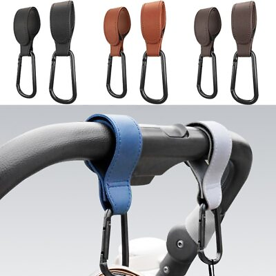 #ad 2PCS Rotatable PU Leather Stroller Hooks For Baby Stroller Bags and Accessories $13.98