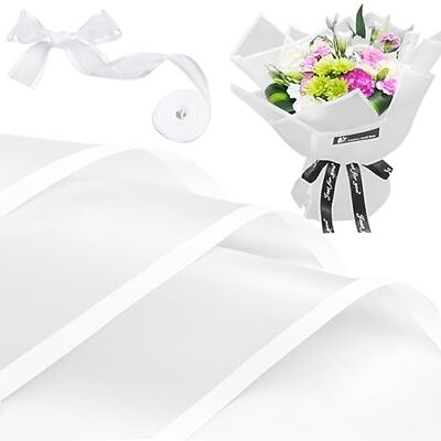 #ad 20 Sheets Flower Wrapping Paper Florist Bouquet Supplies Waterproof White Edg... $19.88