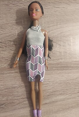 #ad Beautiful Black Brown Skin African Doll W Gray And Purple Dress 11.81 Inches $7.00