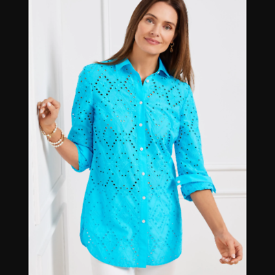#ad EYELET BOYFRIEND SHIRT classic button front shirt at Talbots NWT $149. $69.00