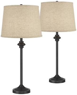 #ad Lynn Modern Buffet Table Lamps 26quot; High Set of 2 Bronze Burlap Shade Living Room $119.95