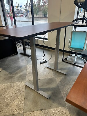 #ad 6#x27; x 2#x27; electric height adjustable table w Cherry Laminate Top amp; Gray Base $297.00