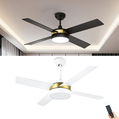 #ad 52 Inch Ceiling Fan with Light and Remote Control 4 Blade Dimmable Fanlight $74.99