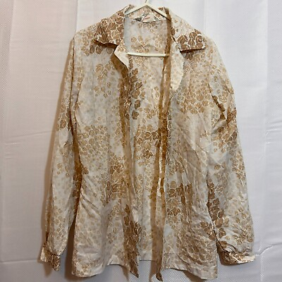 #ad Vintage Blouse Womens Shirt Top Size 12 Beige Smart Work Boho Ladies Leaf Print GBP 8.99