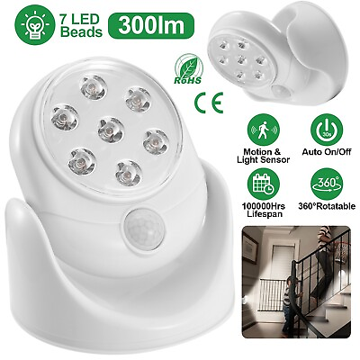 #ad 7 LED Adjustable Motion Light Activated Sensor Indoor Outdoor Cordless Battery $14.15
