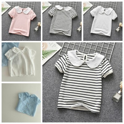 #ad Toddler Baby Girls Summer Top Short Sleeve Casual T shirt Turndown Collar Blouse $12.55