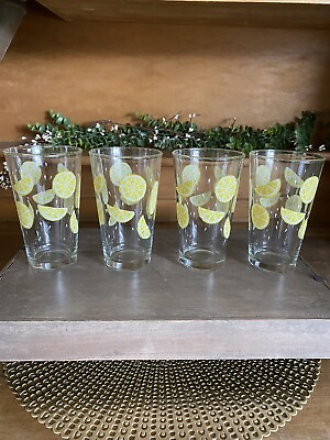 #ad Set of 4 Vintage 16 oz Libbey Tumbler Glasses Lemon 🍋 Slices Made in USA NICE $24.99