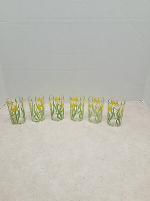 #ad Vintage Juice Glass Swanky Swig Yellow Daffodil Mid Century Modern Set Of 6 $60.00