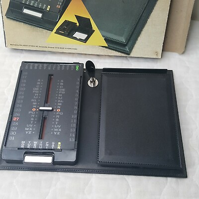 #ad VTG Desk Set Pen Holder Index Perpetual Calendar Memo Pin Trays Black Plastic $34.00