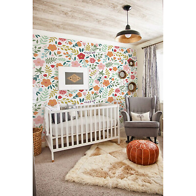 #ad Non Woven wallpaper traditional Folk Vintage Floral Colorful Kids Baby pattern $260.95