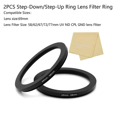 #ad 2PCS Step Down Step Up Ring 69 58 62 67 72 77mm UV ND CPL GND Lens Filter Ring $10.99