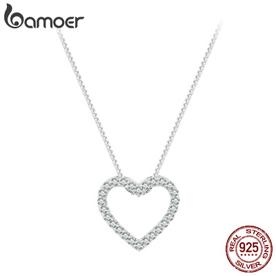 #ad BAMOER 925 Sterling Silver Heart Moissanite Necklace Women Wedding Jewelry Gift $15.55