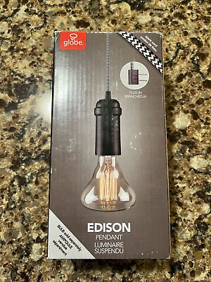 #ad 2 Globe Edison 1 Light Matte Black Plug In Hardwired Hanging Socket New $16.80
