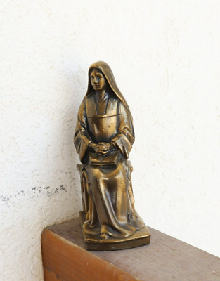 #ad French BronzeStatue Figurine Woman Nun Saint Virgin Mary Praying Madonna antique $93.00