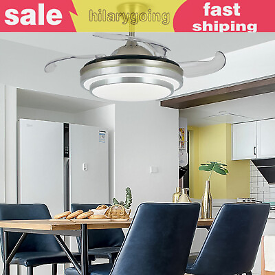 #ad 42 Ceiling Fan Light Retractable Folding Fan Lamp 4 Blades with Remote Control $82.79