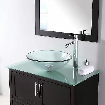 #ad 16 Inch Clear Glass Bathroom Vessel Sink Stylish Functional for Lavatory $91.06