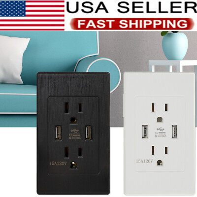 #ad Dual USB Wall Outlet Charger Port Socket With 15A Electrical Receptacles Outlet $11.09