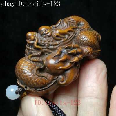 #ad Old Japanese boxwood hand carved dragon statue netsuke table Decoration Gift $22.99
