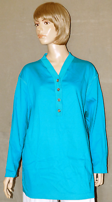 #ad Vintage Aileen Too Teal Blue Tunic Shirt 2X. XXL Brass Button Top Blouse NICE $19.99