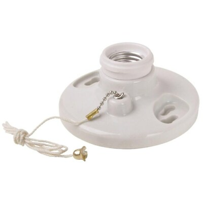 #ad 6 Porcelain Ceiling Lamp Holders With Pull Chain White Bulb Mount Light Fixture $23.49