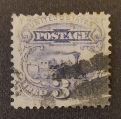 #ad 1869 US Stamp Scott # 114 ULTRAMARINE BLUE LOCOMOTIVE 3 CENT G GRILL USED $9.99