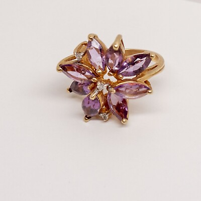 #ad Vintage 10k Yellow Gold Flower Ring Purple Amethyst Size 5.5 $495.00