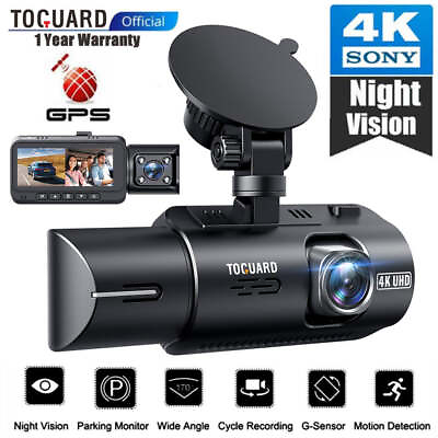 #ad TOGUARD Dual Dash Cam GPS 4K 1080P Front Inside 3quot; LCD Car Camera Night Vision $80.99